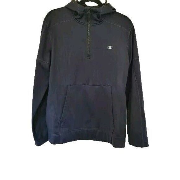 Champion Elite 1/4 Zip Hoodie Mens M Blue Athleisure Kangaroo Pocket Long Sleeve - Picture 1 of 7
